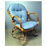 Bamboo And Rattan Accent Chair With Removable Cushion, 35" x 25" x 30"