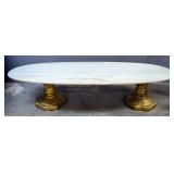 Oval Marble Top Double Pedestal Coffee Table, 16" x 68" x 22"