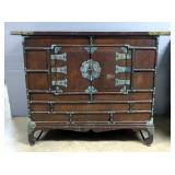 Oriental Wood 2 Door Chest With Metal Accents, 31" x 39" x 16"