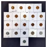 1950s US Copper Wheat Penny Proofs, Qty 14, And 1943 Steel Wheat Pennies, Qty 6