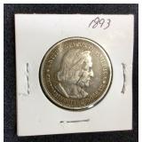 1893 Columbian Half Dollar, 90% Silver, Issued By US Mint To Raise Funds For 1893 Worlds Columbian E