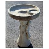 Cast Concrete Two Piece Bird Bath With Squirrel And Tree Style Base, 29" x 18.5" Diameter