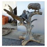 Bronze Perched Parrot Pair Statue, 41.5" Tall