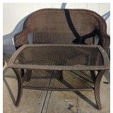 Wicker Outdoor Bench 37" x 53" x 32", And Two Tier Table 22.5" x 43.5" x 26"