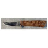 Fixed Blade Knife With Gut Hook, 3.25" Blade, Personalized Engraving, In Tooled Leather Sheath