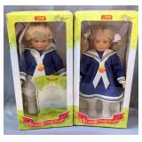 Margarete Steiff Puppe Bernd Doll No. 9210 With COA, And Betina Doll No. 9204, Both In Boxes