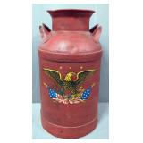 Painted Milk Can With Eagle And Flag Decal, 24" Tall