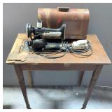Vintage Electric Singer Sewing Machine Inset In Table With Wood Cover