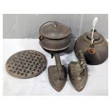 Cast Iron Kettle With Lid, 6.5" Diameter, Old Hickory Cast Iron Tea Kettle, Geneva Sad Iron, Unmarke