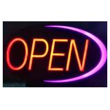 Lighted Retail "Open" Hanging Window Sign, Changing Colors, Powers On, 18" x 30"