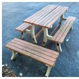 Picnic Table And Matching Bench, Table Can Be Separated Into 2 Freestanding Parts, 30.5" H x 72" W x