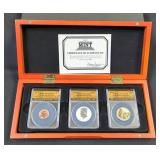 2018 S 50th Anniversary Silver Reverse Proof 3-Coin Set, First Day Of Issue, ANACS Certified # 560 O