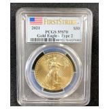 2021 US $50 One Ounce Gold American Eagle Coin, First Strike - Type 2, PCGS Certified MS70