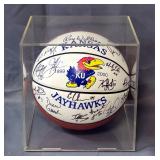 1999-2000 Kansas Jayhawks Autographed Team Basketball In Display Case