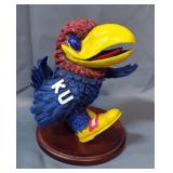 Kansas Jayhawk Cast Resin Statuette On Wood Base, 11" Tall