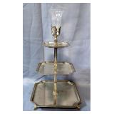 Gondinger Silver Plate 3-Tiered Server With Glass Bud Vase, 22" x 12" x 12"