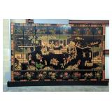 Oriental Carved Wood Double-Sided Folding Partition With Wood Base, 84" x 128"