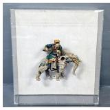 Hand Carved And Painted Stone Chinese Elephant Rider Statue In Plexiglass Display Case 22.5" x 20.5"