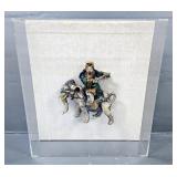 Hand Carved And Painted Stone Chinese Elephant Rider Statue In Plexiglass Display Case 22.5" x 20.5"