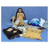 Pleasant Company Retired Native American Doll Kaya, With Teepee, Book, Furs, Dresses And More