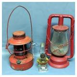 Dietz Monaroh Oil Lantern, Handlan Red Bulbed Lantern, And 7.5" Oil Lamp