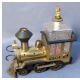 Vintage Tin Locomotive Decanter Holder And Glass Decanter With Ornate Stopper