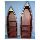 Tin Wrapped Wood Boat Wall Shelves, Qty 2, 35" x 14.5" x 7", And 37" x 12" x 7"