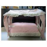 Doll Furniture Including Wood 4 Poster Canopy Bed, 18" x 11.5" x 22.5", With Bedding And 24" Bassine