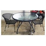 Round Metal Patio Table With Glass Top, 29" x 48" Dia, With Matching Chairs, Qty 2
