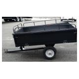 Metal Lawn Tractor Trailer With Dump Bed, Removable Railings, And Air Tires, 37" x 32.5" x 81"