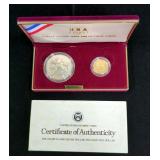 1988 US Mint Olympic Coin Set, Includes Uncirculated $5 Gold Coin (.900 Gold) And Uncirculated Silve
