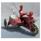Hubley Cast Iron Police Motorcycles With Sidecar And Passengers, Qty 3, (1 Sidecar Missing Brace), 4