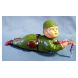 Celluloid Soldier Wind-Up Sharp Shooter Toy, In Original Box