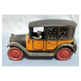 Cast Iron Yellow Cab Coin Bank With Driver, 8" Long
