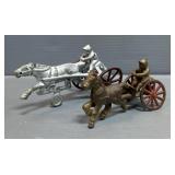 Cast Iron Harness Racers, Qty 2, Cast Iron Hose And Wagons, Qty 2, And Cast Iron Horse With Driver O