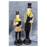 Hand Painted Ceramic Christmas Caroler Figures, Qty 2, 16" And 19" Tall