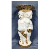 Hand Painted Cherubs Plant Stand, 21.5" Tall