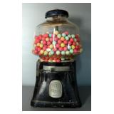 Vintage Cast Iron 5 Cent Gumball Machine With Glass Globe, Includes Key