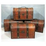 Decorative Wood Storage Box With Hinged Lid And Leather Accents, Qty 4, 7" x 12" x 6"