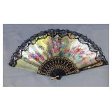 Oriental Folding Hand Fans, Vintage Perfume Bottles, Alabaster Dresser Boxes And Glass Hand Bell, Qt