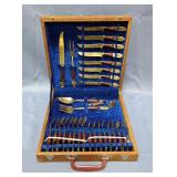 Siam Thailand 29 Piece Brass And Wood Flatware Set Including Serving Utensils In Wood Felt Lined Sto