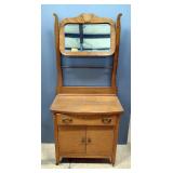 Single Drawer Wash Stand With Beveled Tilt Mirror And Dovetail Drawer, 66" x 30" x 17"