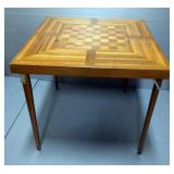 Mid Century Modern Folding Wood Card Table With Parquet Chess Board Top