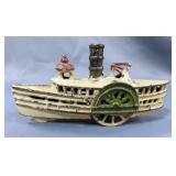 Cast Iron Paddle Wheel River Boats, Qty 3, Lengths Range 5" - 7", 1 Missing Wheel