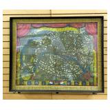 1927 Paris Street Map Print, Framed Under Glass, 40.5" x 32"