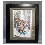 Ruth Thompson (American, 20th C.) Kindred Spirits Fantasy Art Of Woman, Wolves, And Eagle, Signed An