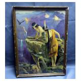 Native Americans On Cliff Framed Print, Artist Unknown, 21" x 16"