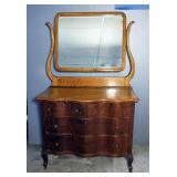 Wood 4 Drawer Bow Front Dresser, 34" x 40.5" x 20.5", With Harp Style Beveled Glass Tilt Mirror, 34.