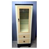 Vintage Metal Medical Cabinet With 3 Adjustable Glass Shelves And 2 Drawers, 58" x 19.5" x 15.5