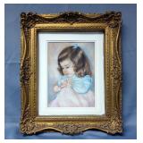 Child Holding Baby Drawing, Matted In Embellished, 22" X 25.25" X 3.5" Frame
